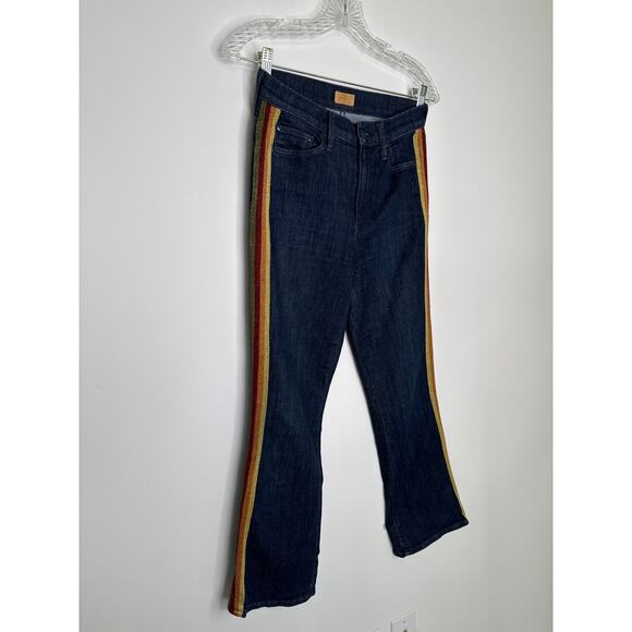 Mother Insider Crop Blue Jeans Swept Away Glitter Racer waist 25 - Picture 10 of 16
